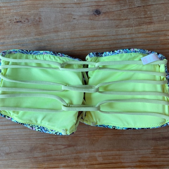 Victorias Secret Strapless Blue and Yellow Neon Bikini Size Medium Open Cut Outs - Picture 2 of 4